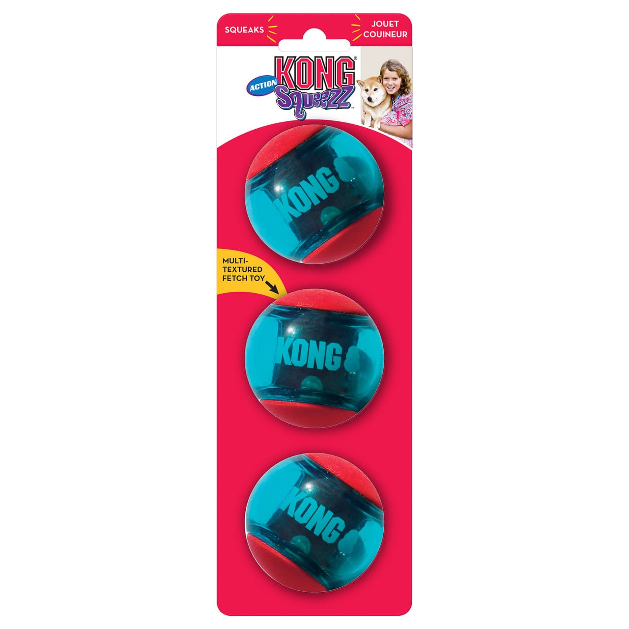 Kong Squeezz Actionball Rød 3 Stk  6 Cm    Slidstærke Bolde Til Hunde Med Squeaker Effekt