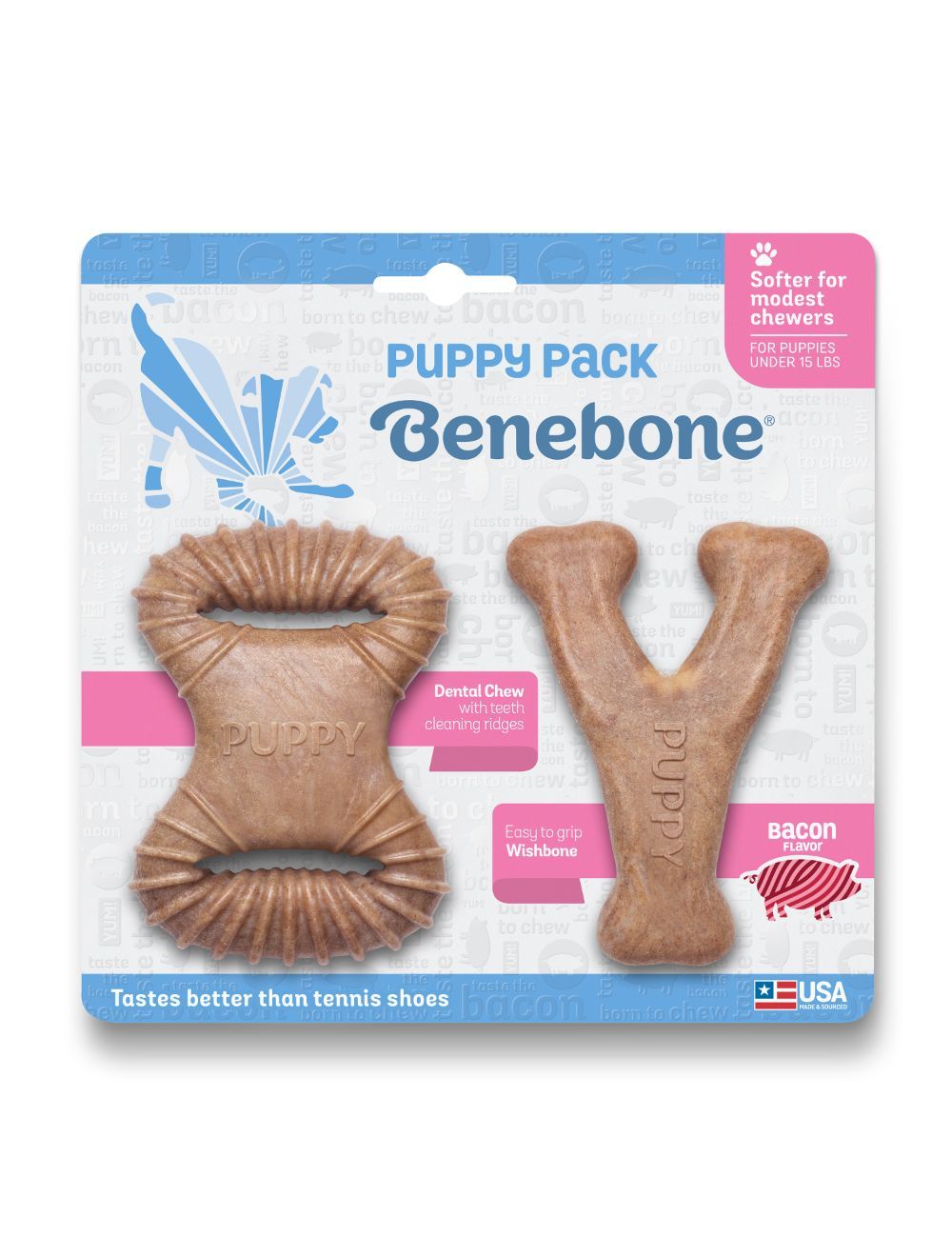 Benebone Puppy 2 Pack Dental Chew Wishbone Til Hunde  2 Stk  Med Baconsmag